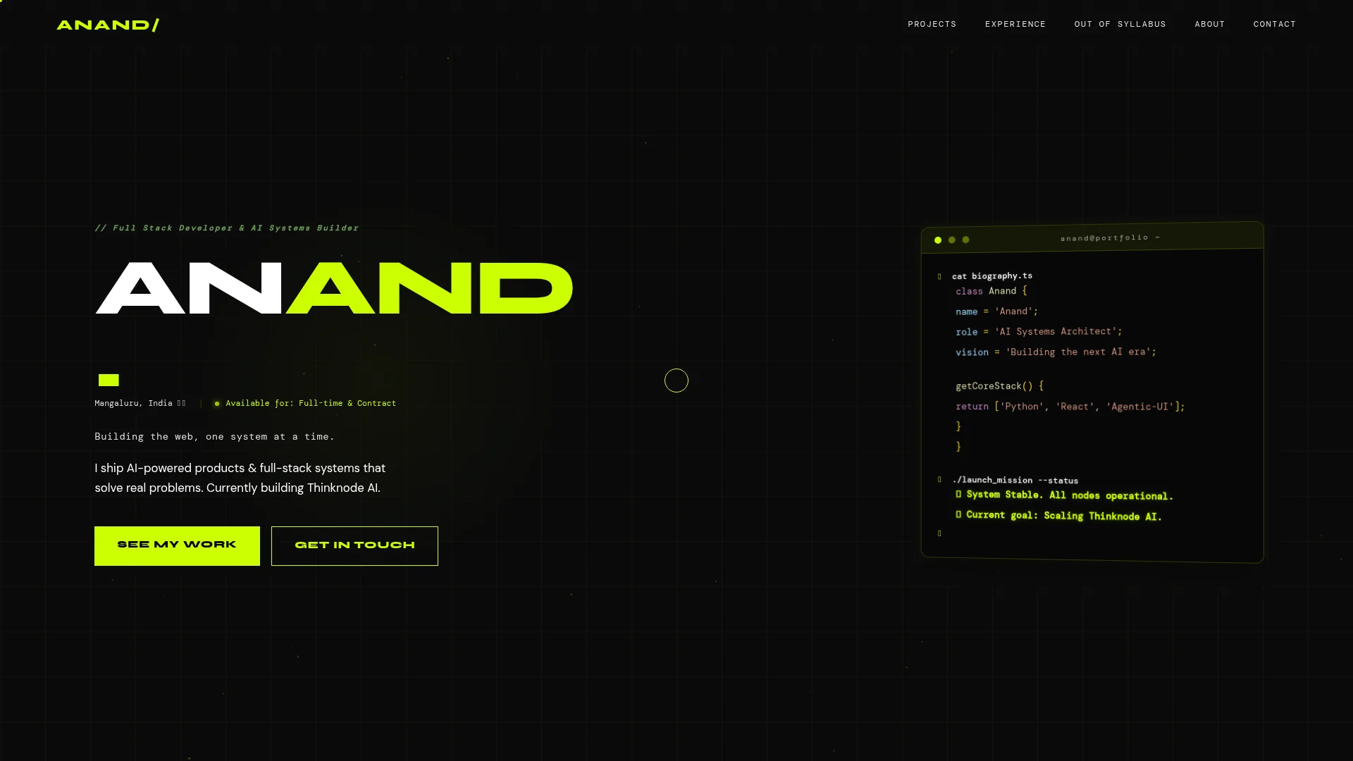 Portfolio website of Anand Mahadev