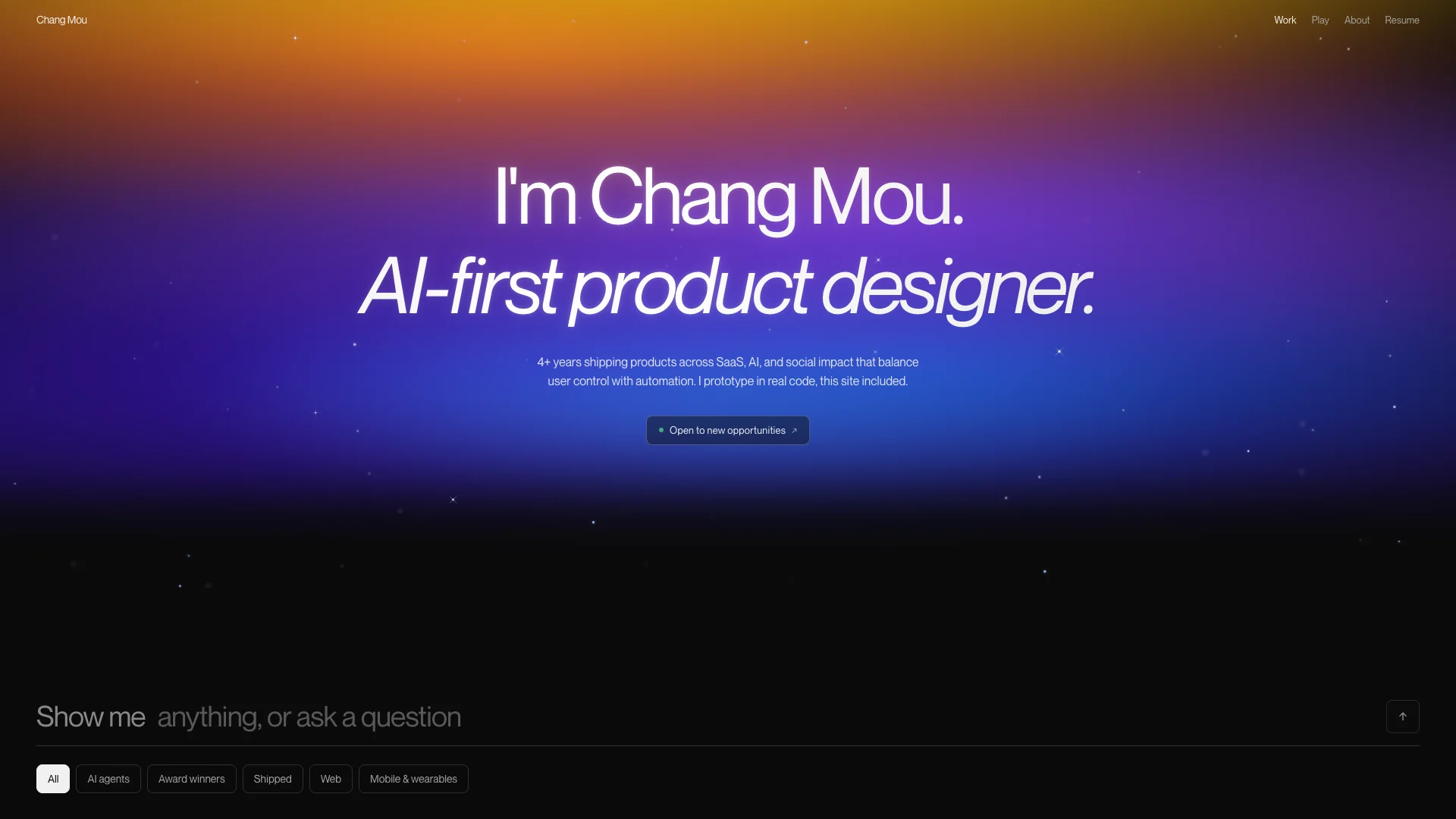 Portfolio website of Chang Mou