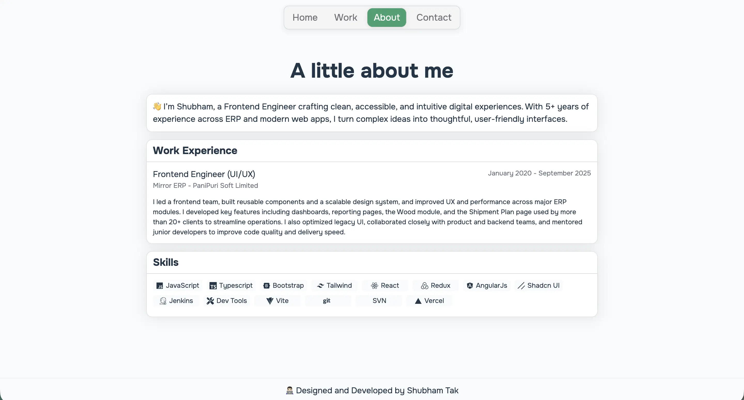 Portfolio website of Shubham Tak