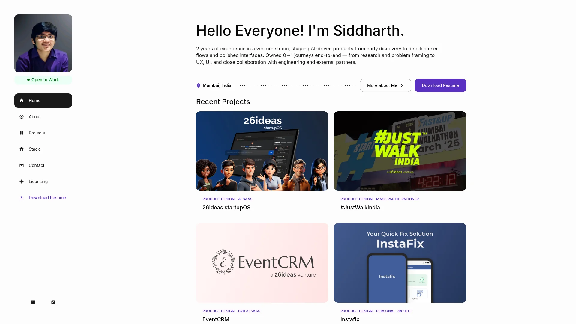 Portfolio website of Siddharth Jagtap