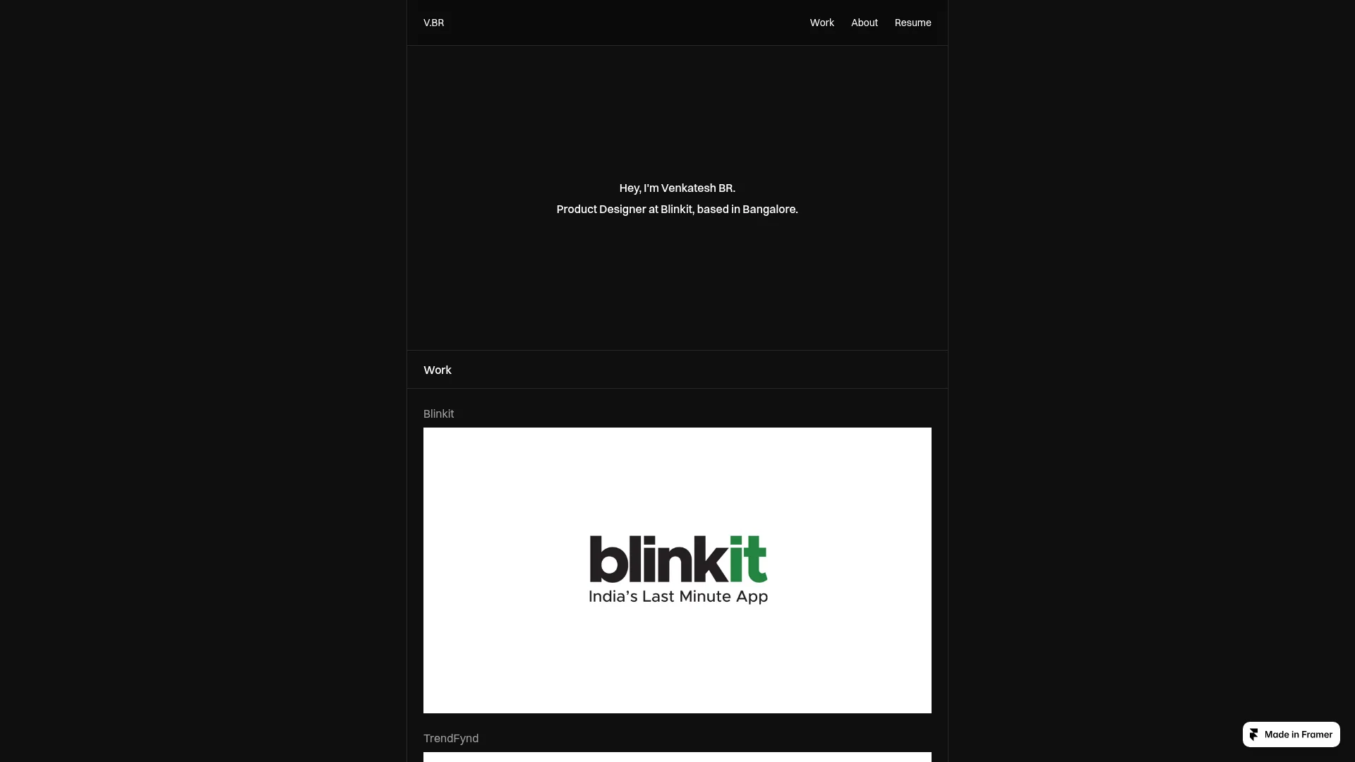 Portfolio website of Venkatesh BR