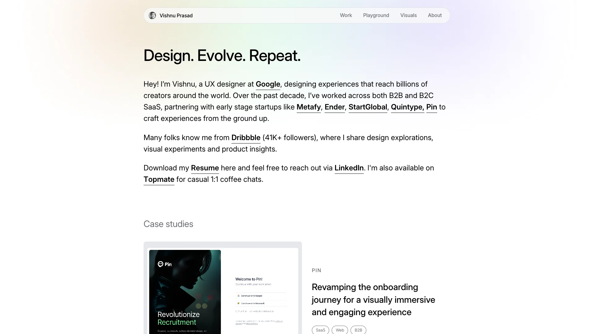 Portfolio website of Vishnu Prasad V P